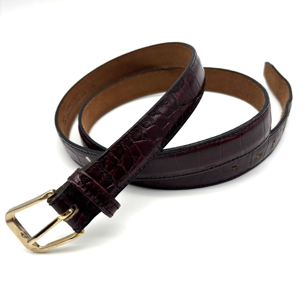 Vintage 90s Bill Blass Oxblood Croc Emboss Genuine Leather Dress Belt 42 USA